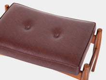 Load image into Gallery viewer, Teak wood ottoman with brown leatherette from Denmark
