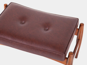 Teak wood ottoman with brown leatherette from Denmark