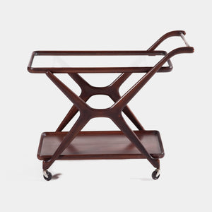 Mid Century Trolley bar in Brown Walnut designed by Cesare Lacca for Cassina